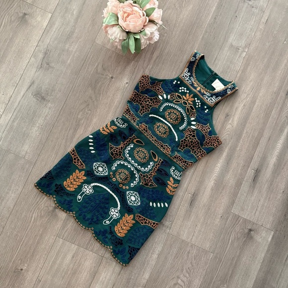 Revolve JOA Lacey Hunter Green Embroidered Sheath Dress - Picture 2 of 7